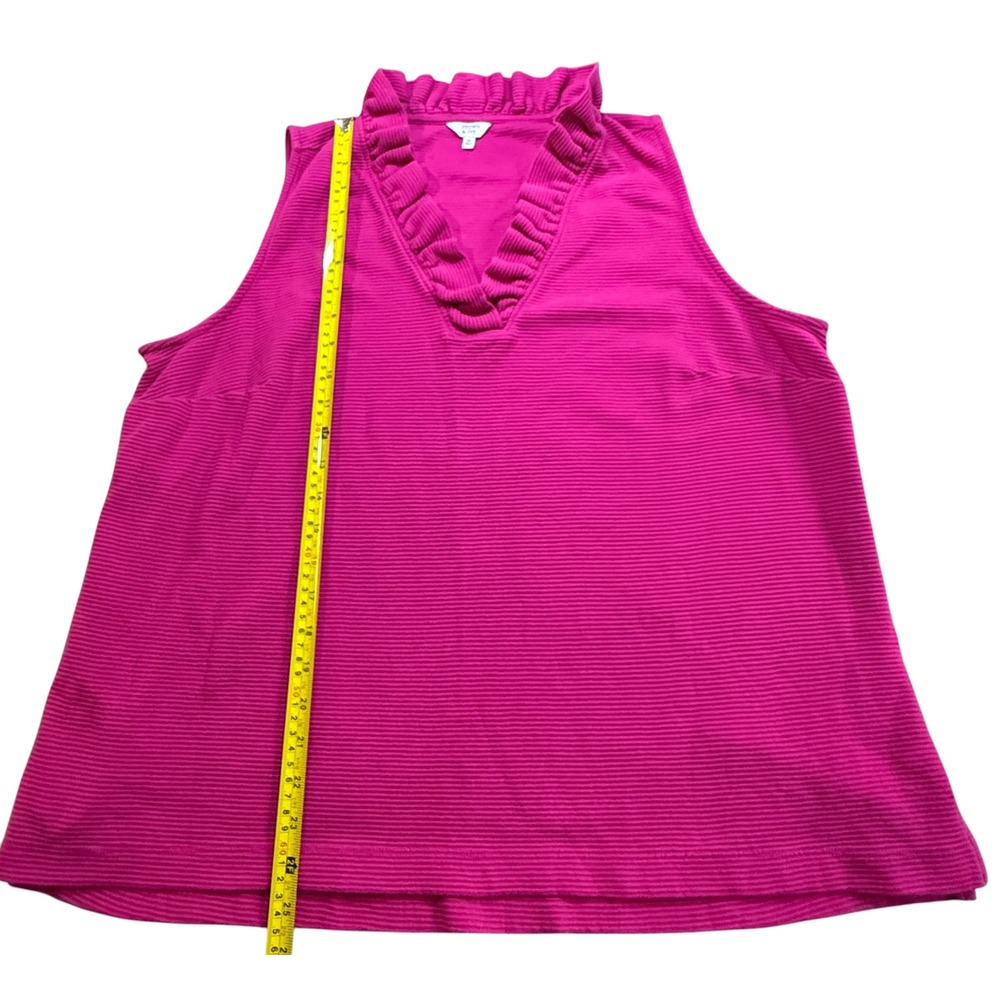 Crown & Ivy Hot Pink Ruffle V-Neck Sleeveless Ribbed Top Womens 2X - Picture 3 of 5